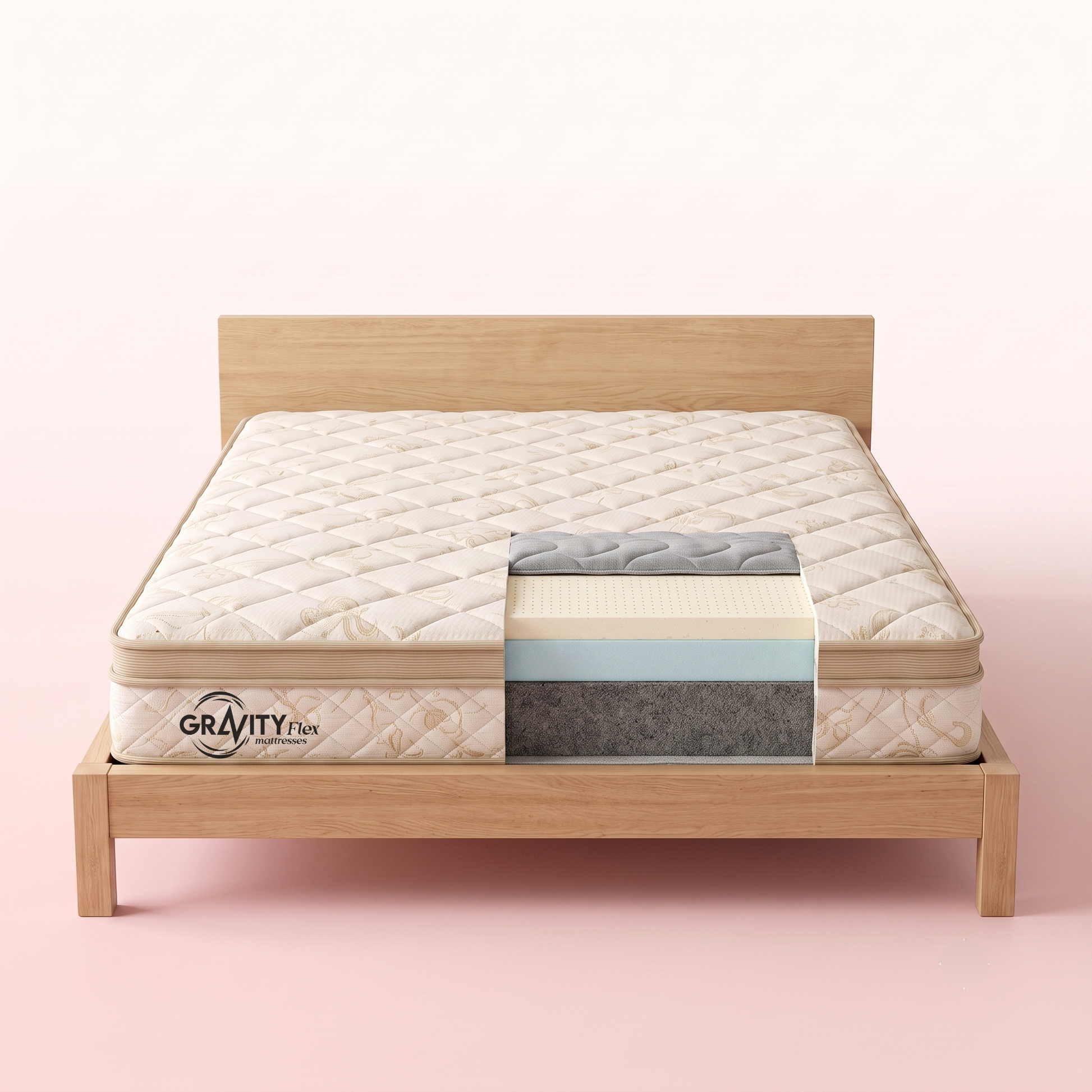 Cross-section of the Gravity Flex Brega mattress showing its 5 internal layers