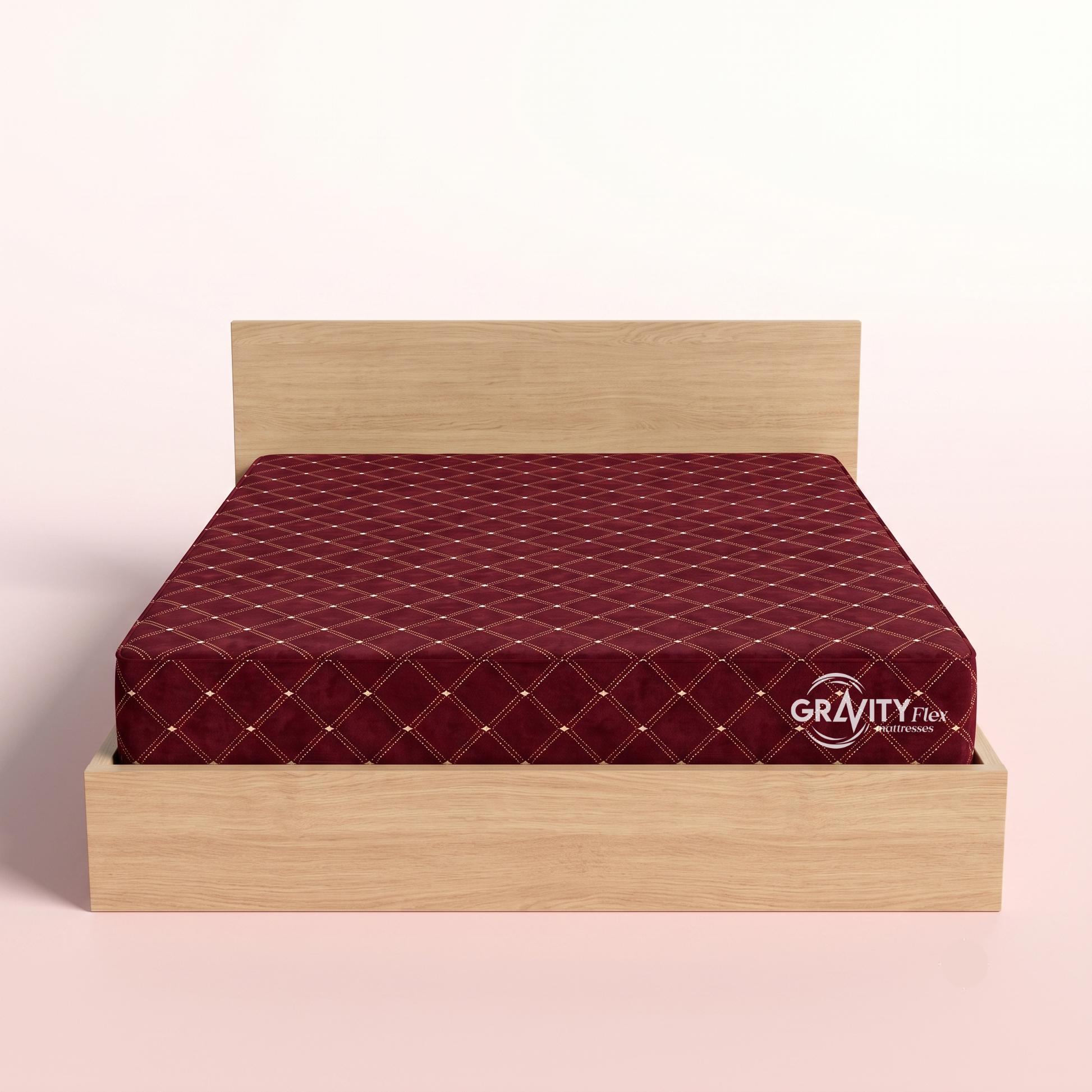Gravity Flex Ortho 6 inch mattress on an oak bed frame, front view