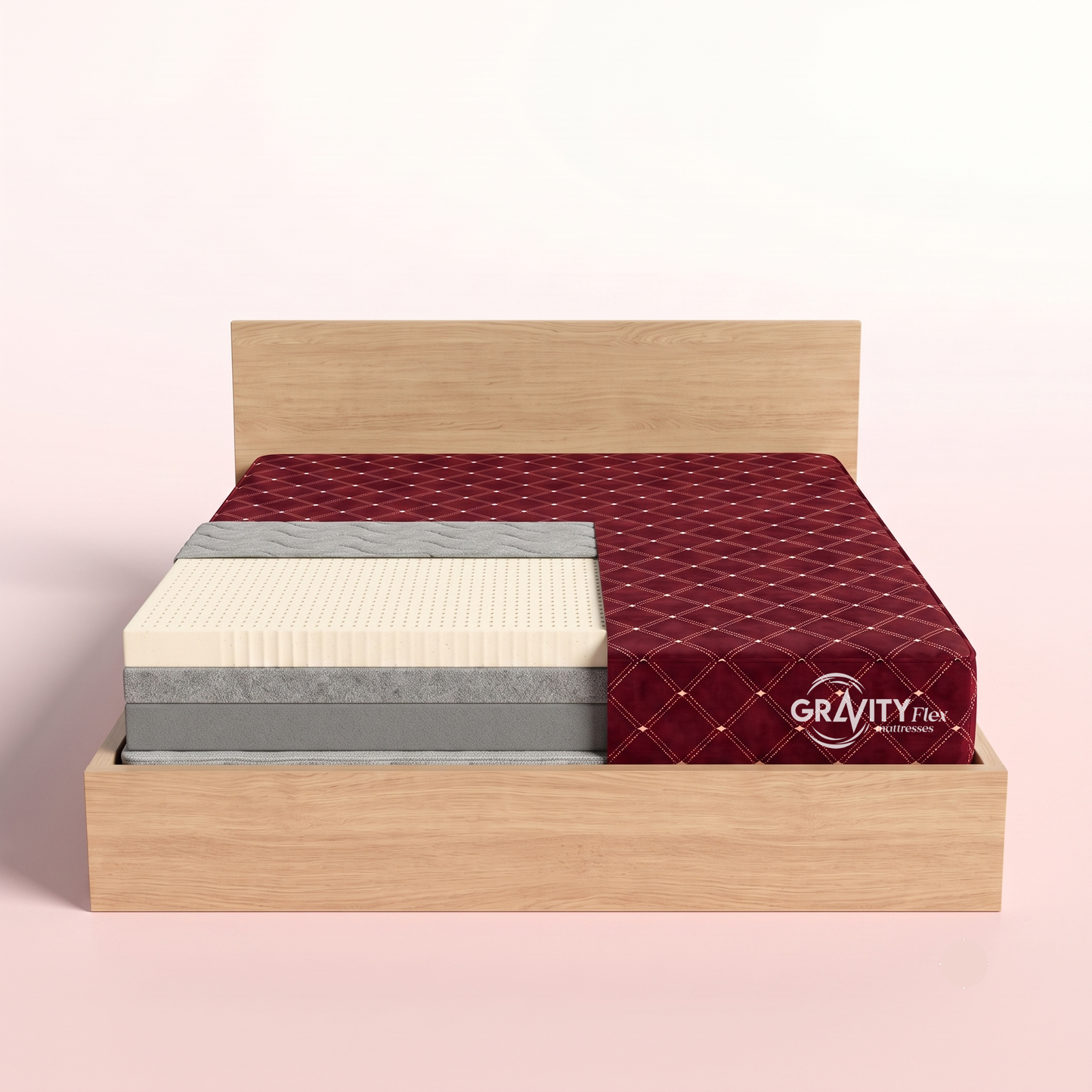 Cross-section of the Gravity Flex Ortho mattress showing its 5 internal layers