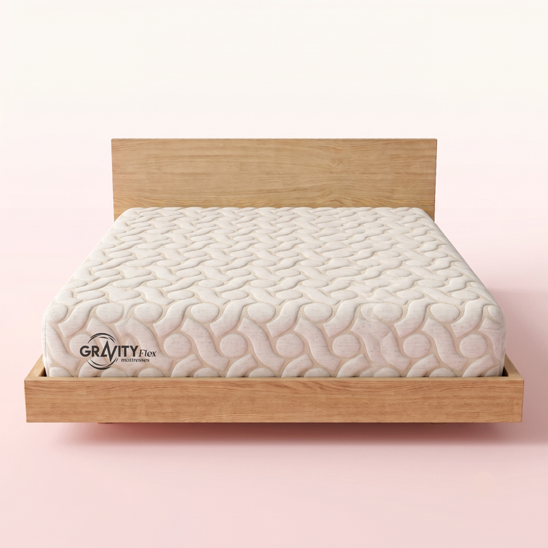 Gravity Flex Ortho Plus 6 inch mattress on an oak bed frame, front view