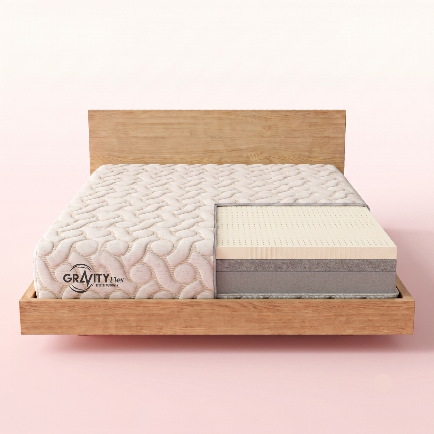 Cross-section of the Gravity Flex Ortho Plus mattress showing its 5 internal layers